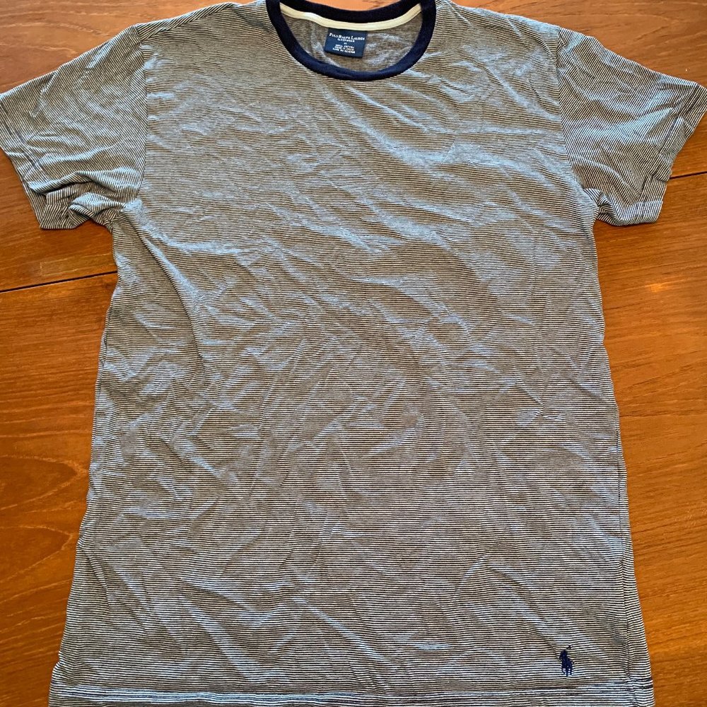 Navy Striped Polo by Ralph Lauren Tee Sz M